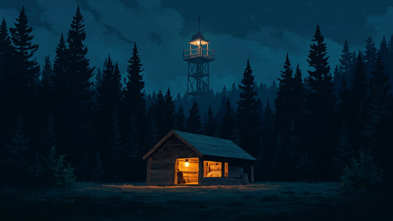Firewatch night lookout cabin scene